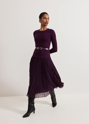 Phase Eight Kai Belted Drop Waistted Dress Burgundy USA | 4980613-VC